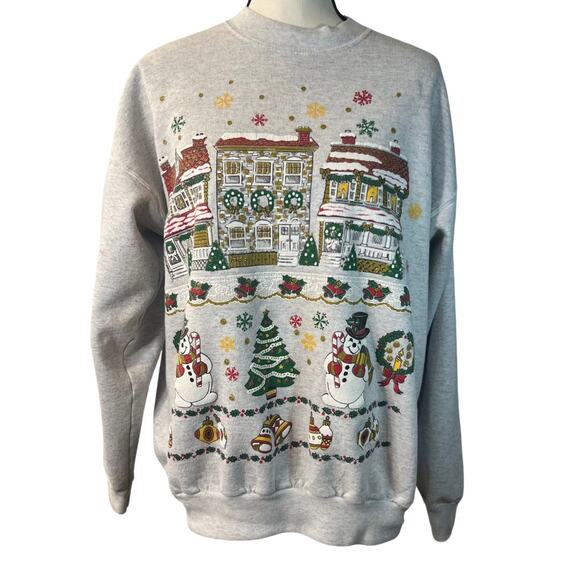Hanes Women’s Vintage Puffy Paint Ugly Christmas Sweatshirt Size L - Picture 1 of 6